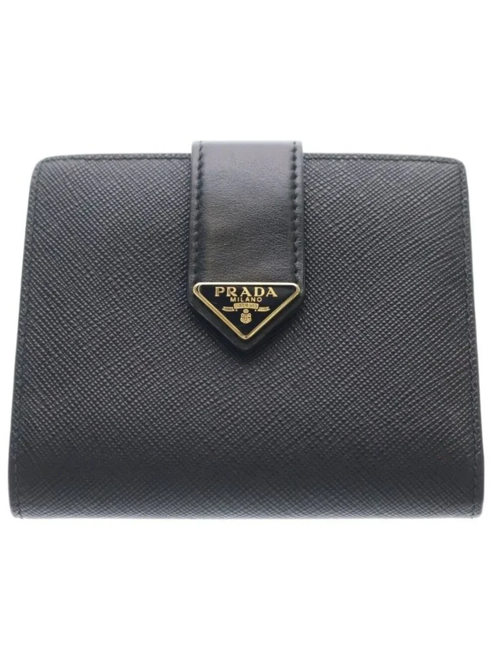 Prada Saffiano Compact Wallet Bifold Leather Black